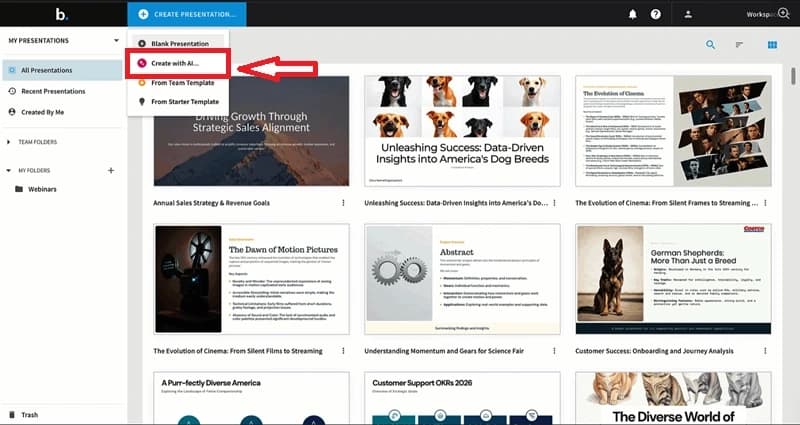 Choose the “Create with AI” Option