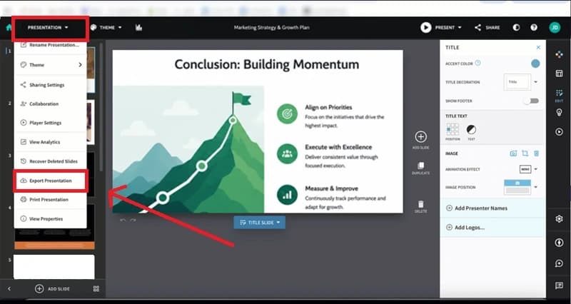 Export or Download the Presentation