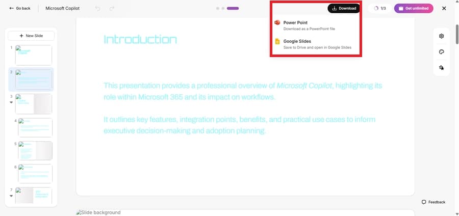 Export the Presentation