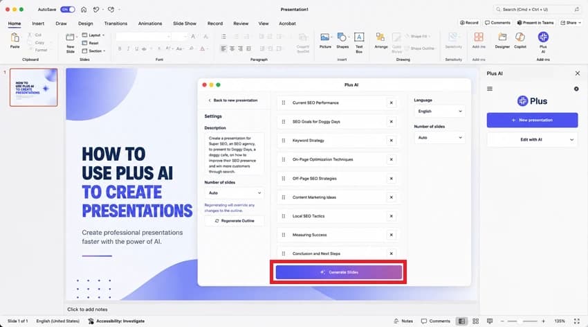 Review the Outline and Generate the Presentation