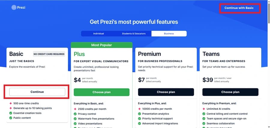Continue with the Free Basic Plan