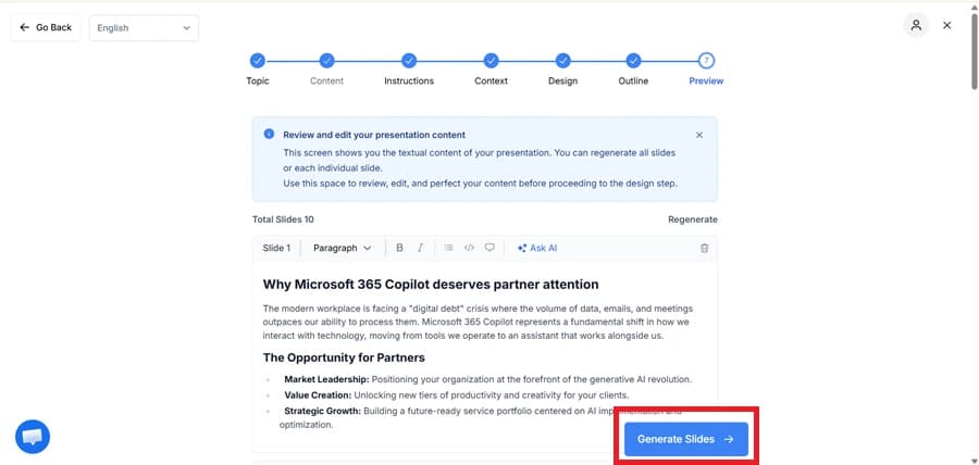 Review the Outline & Generate Slides