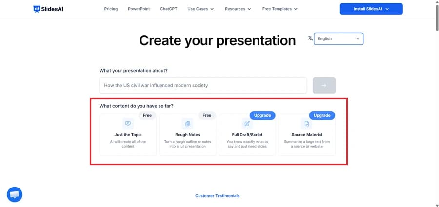Enter Your Topic and Choose the Content Type