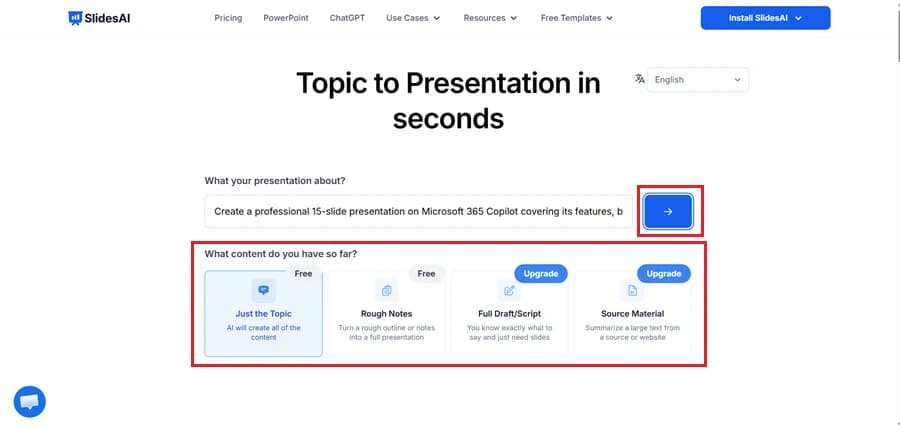 Select “Just the Topic” and Generate Your Presentation