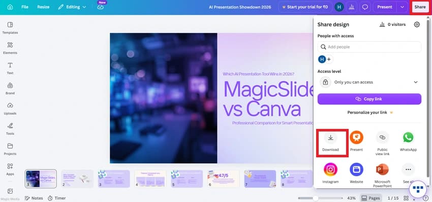 Canva download option