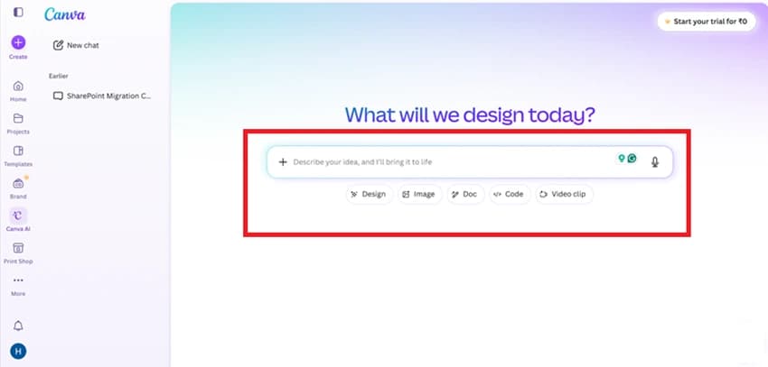 Canva prompt input