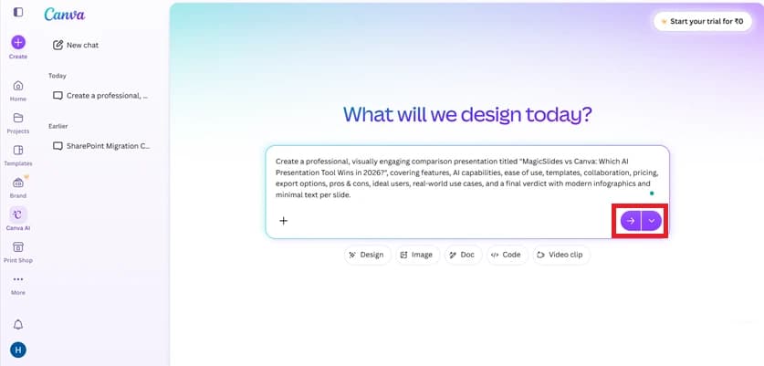 Canva generate button