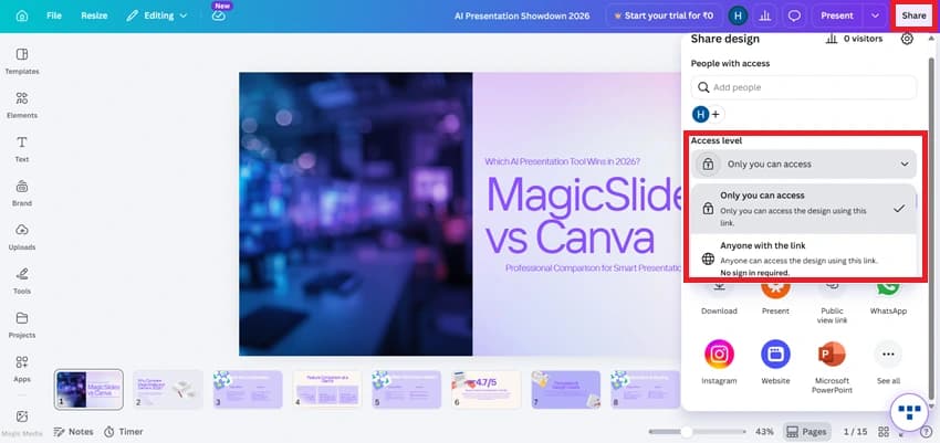 Canva share options