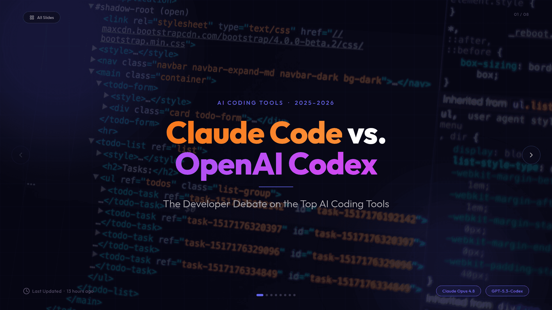 Claude Code vs Codex — slide 1
