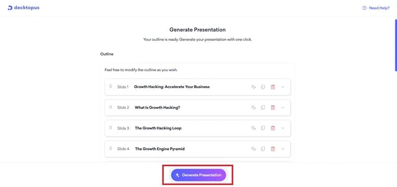 Review the Presentation Outline and Generate the Slides