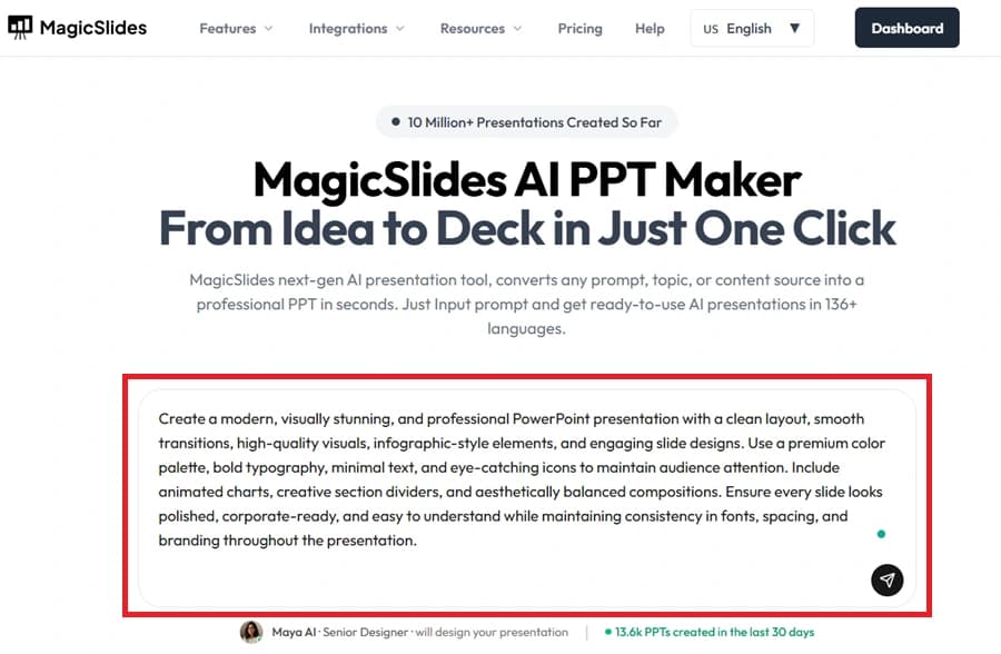 MagicSlides prompt input